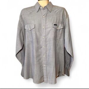Vintage Wrangler Western Work Shirt Pearl Snap Button Faded Blue Barn Shirt XL